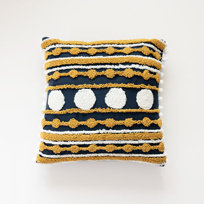 Nautical Charm Gold Accent Textured Throw Pillows with Pom-Pom Details - Harmony Gallery