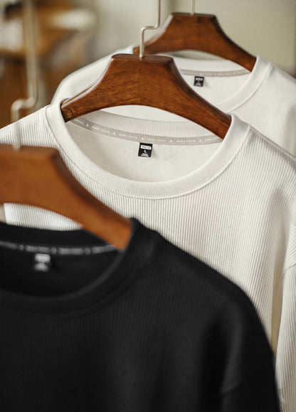American Style 3D Groove Strip Base Layer Thin Knit Hoodless Men's Sweater