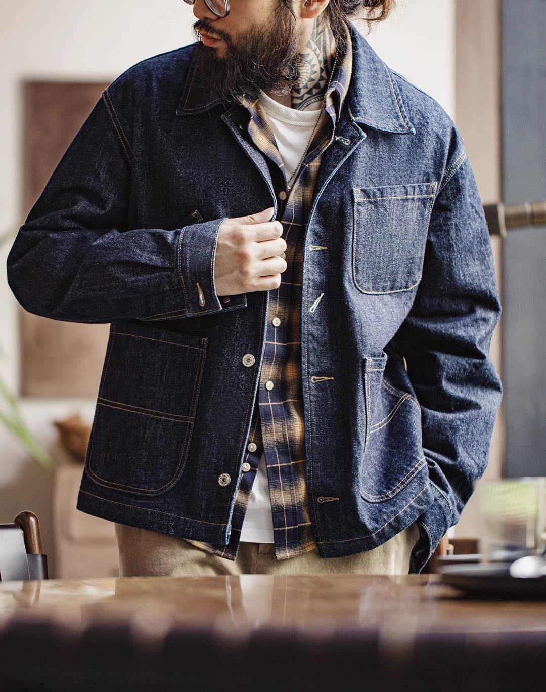 American Retro Workwear Denim Multi-Pocket Men's Jacket - Harmony Gallery
