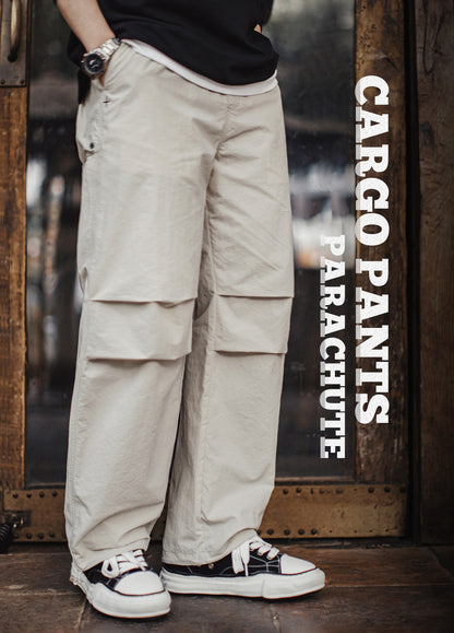 American Retro 3D Pleated Paratrooper With Drawstring Thin Straight Men's Trousers - Harmony Gallery