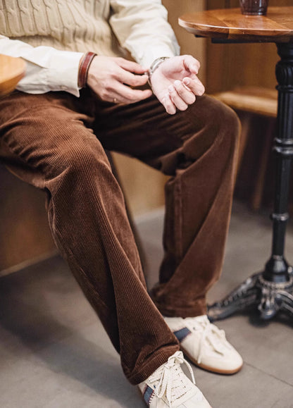 American Retro Heavy Corduroy Double Pleated Drape Cotton Men's Trousers - Harmony Gallery