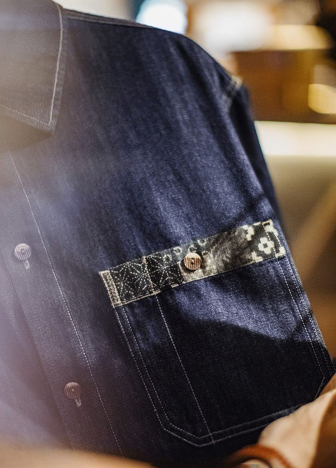 American Retro Boro Denim Resurgence Blue Dye Lapel Men's Shirt - Harmony Gallery