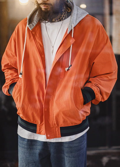 American Patchwork Color Block Hooded Short Thin Cardigan Men's Jacket