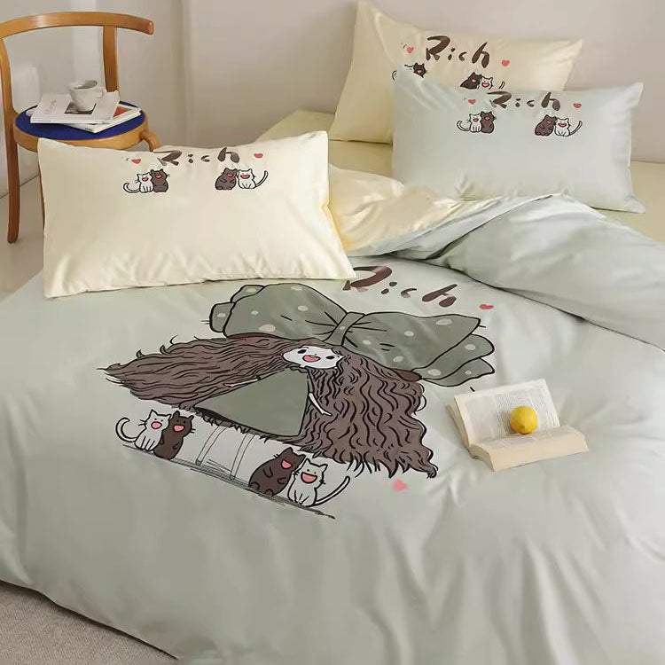 Cartoon Cute Butterfly Girl Cotton Four-Piece Bed Set - Harmony Gallery