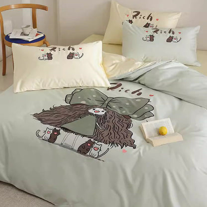 Cartoon Cute Butterfly Girl Cotton Four-Piece Bed Set - Harmony Gallery