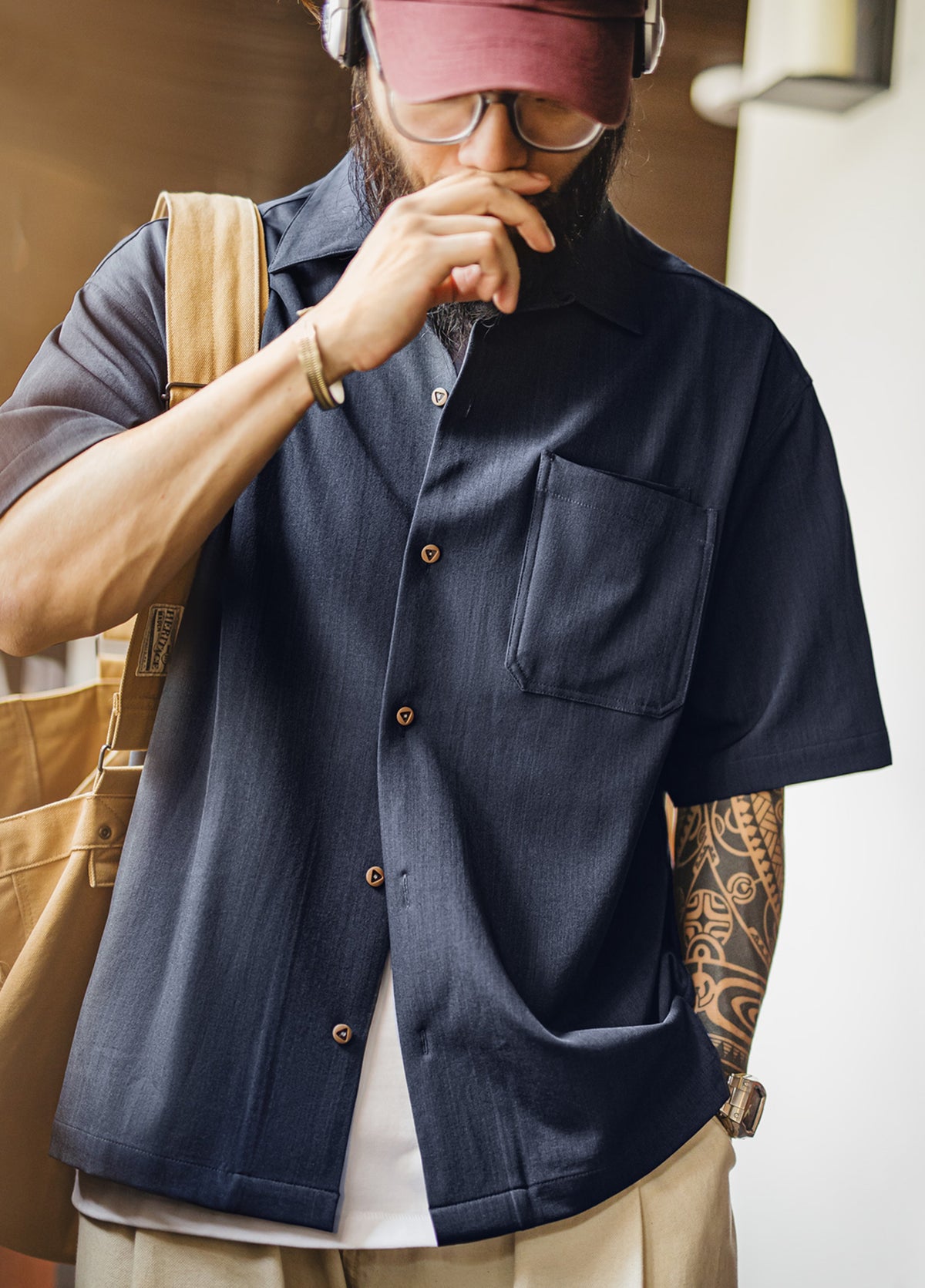 American Retro Collar Drape Clean Fit Short-Sleeved Daily Men's Shirt - Harmony Gallery