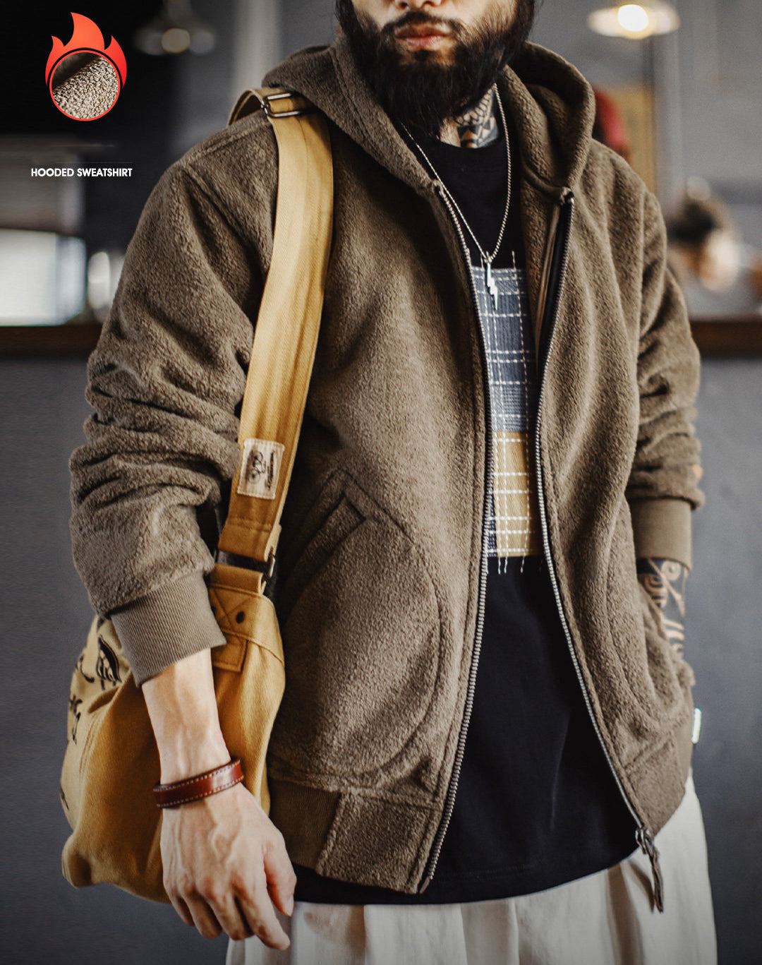 American Retro Fleece Cardigan Hoodie Thickened Warm Fleece Men's Jacket - Harmony Gallery