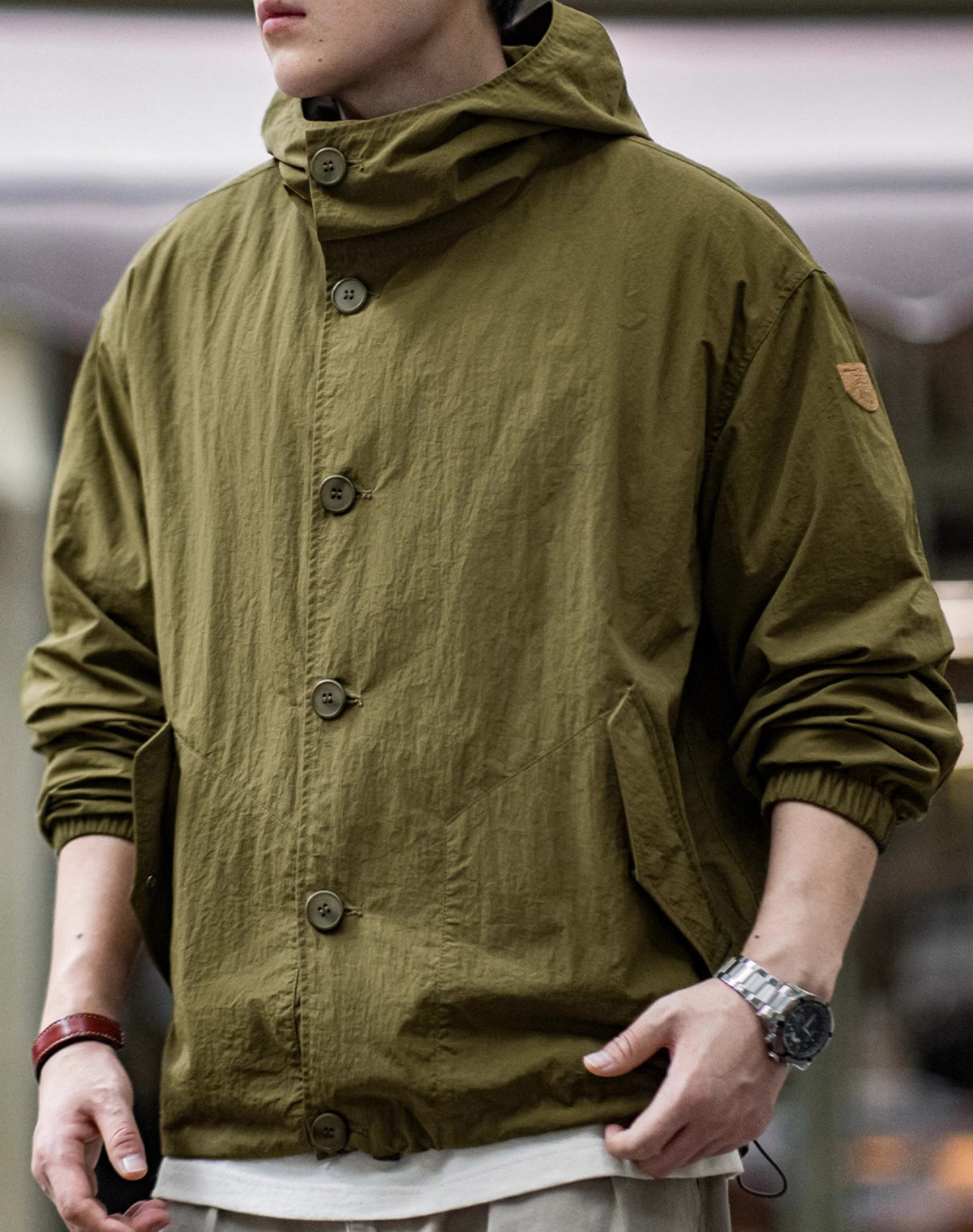 American Retro Pleated Thin Hooded Texture Outdoor Men's Jacket - Harmony Gallery