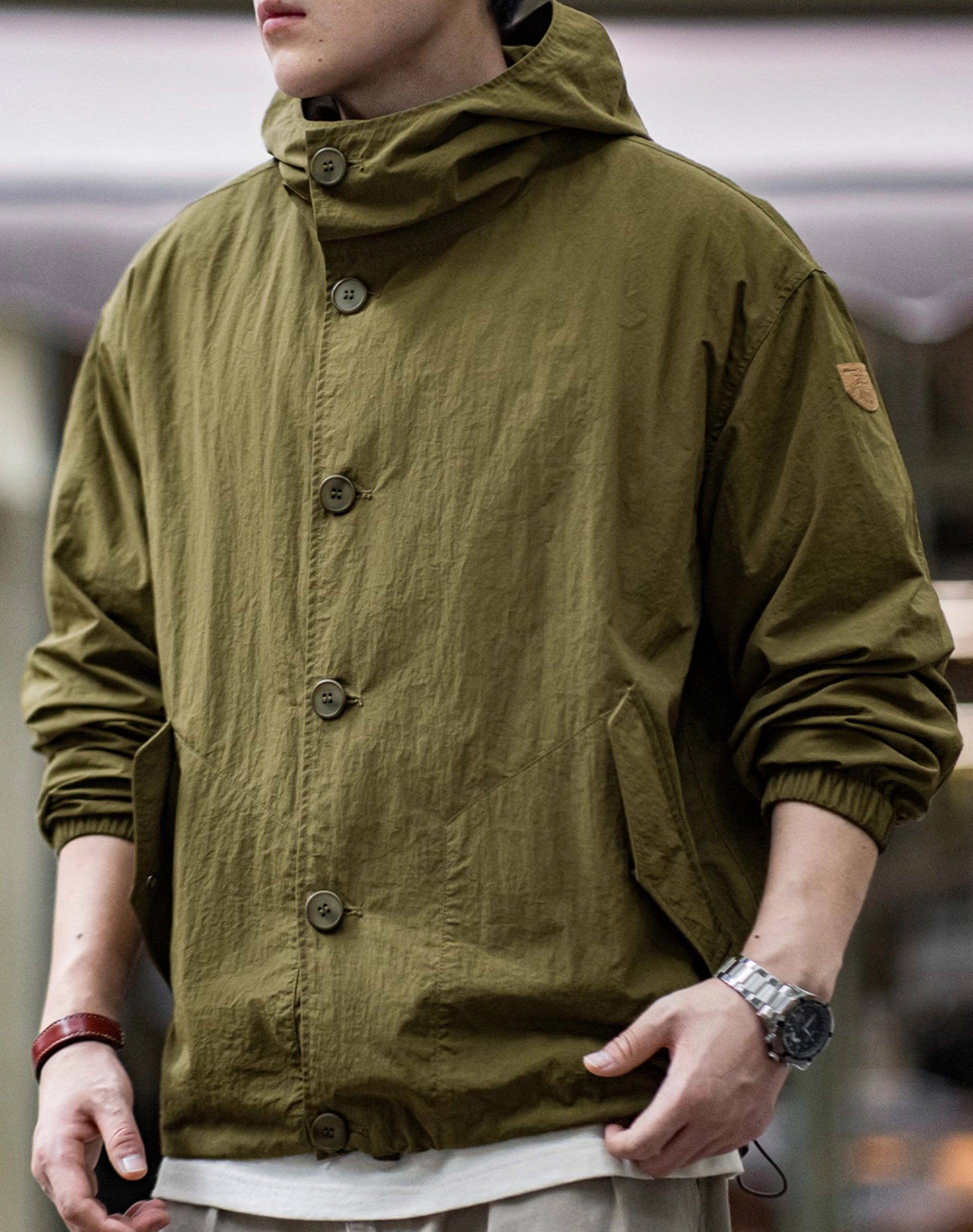 American Retro Pleated Thin Hooded Texture Outdoor Men's Jacket - Harmony Gallery