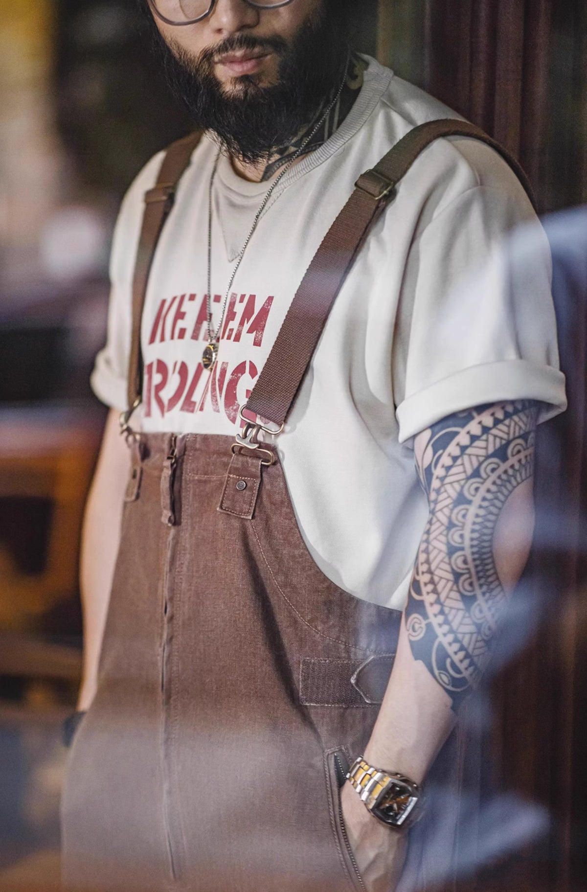 American Retro Old Deck Large Pocket Loose Suspenders Men's Overalls - Harmony Gallery