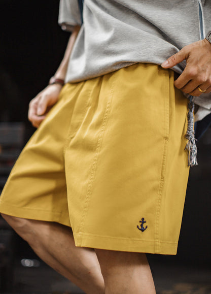 American Retro Anchor Embroidery Flowy Basic Old Money Men's Shorts