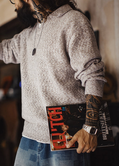 American Seagull Neck Polo Old Money Knit Pullover Relaxed Men's Sweater - Harmony Gallery