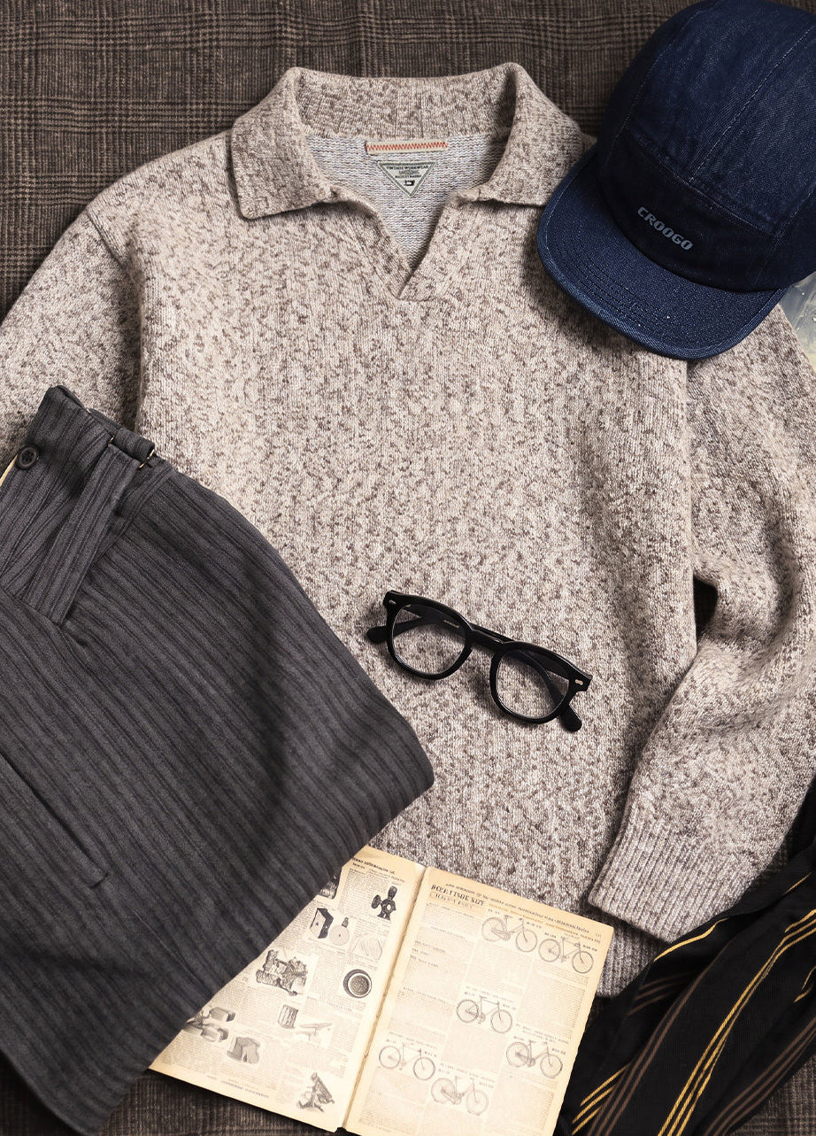 American Seagull Neck Polo Old Money Knit Pullover Relaxed Men's Sweater - Harmony Gallery