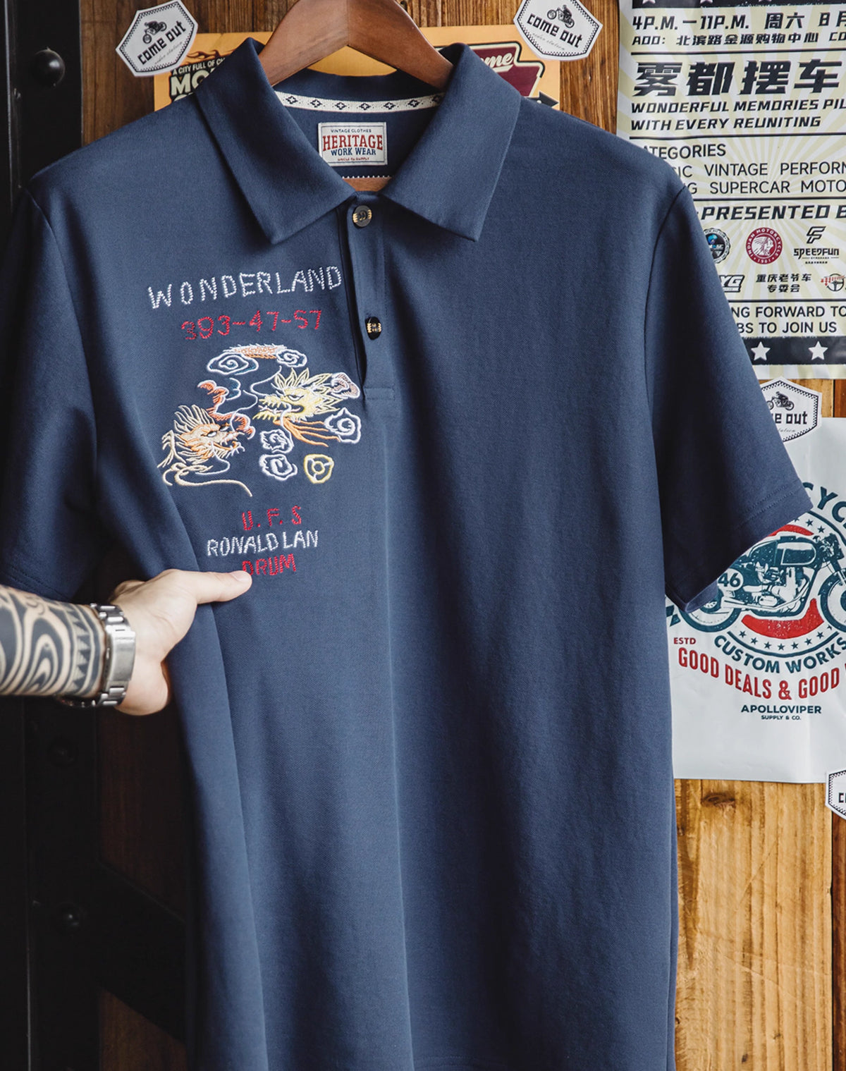 American Workwear Retro Embroidered Polo Knitted Men's T-Shirt - Harmony Gallery