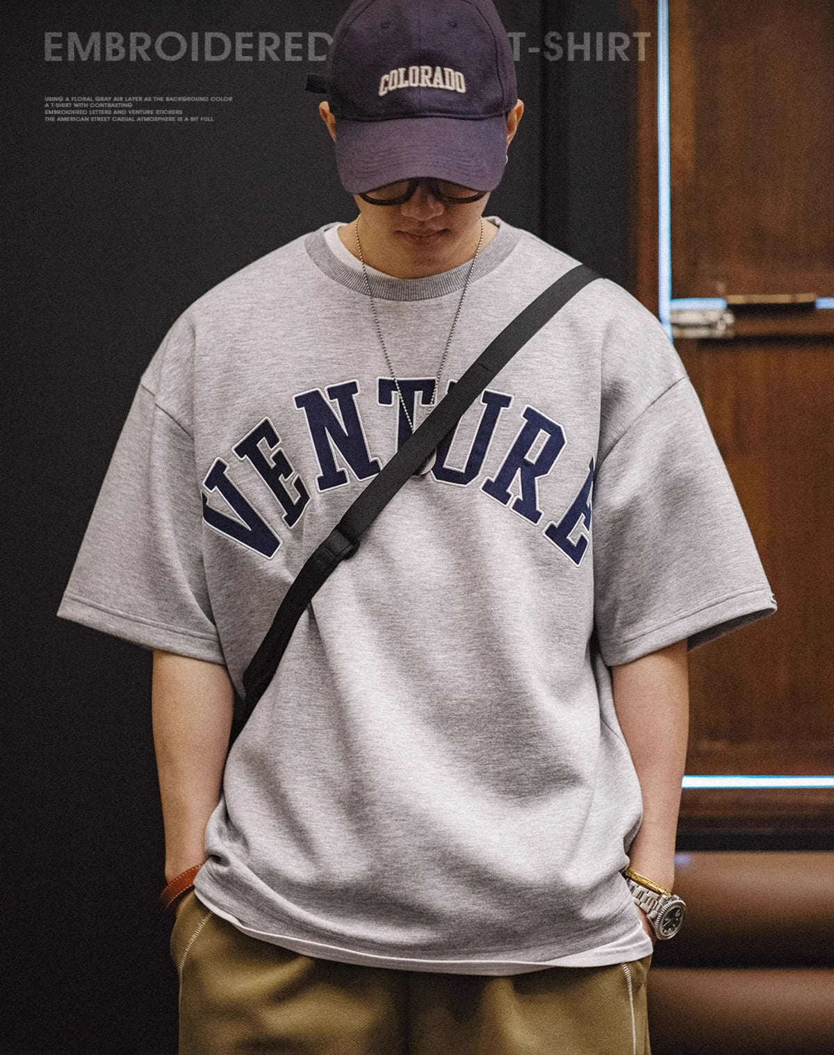 American Retro Air Layer Letter Embroidery Heavyweight Men's T-Shirt - Harmony Gallery