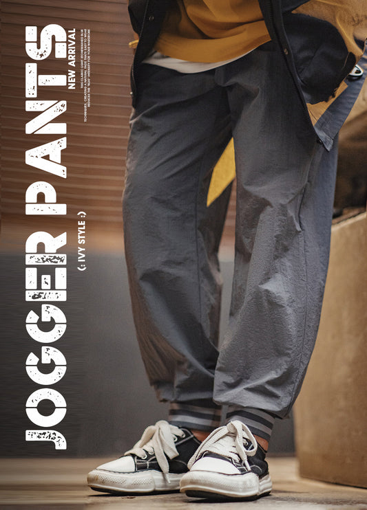 American JOGGER Wrinkled Striped Leggings Elastic Waist Thin Men's Trousers - Harmony Gallery