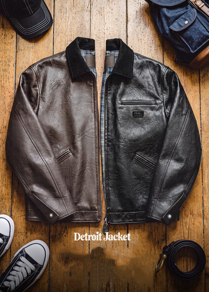 American Detroit Lychee Print Leather Cropped Commuter Executive Men's Jacket