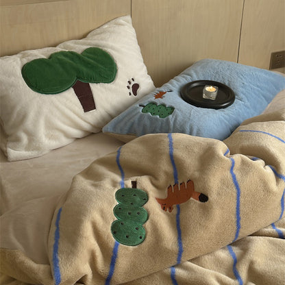 Winter Wool Forest Fox Thickened Rabbit Warm Four-Piece Bed Set - Harmony Gallery