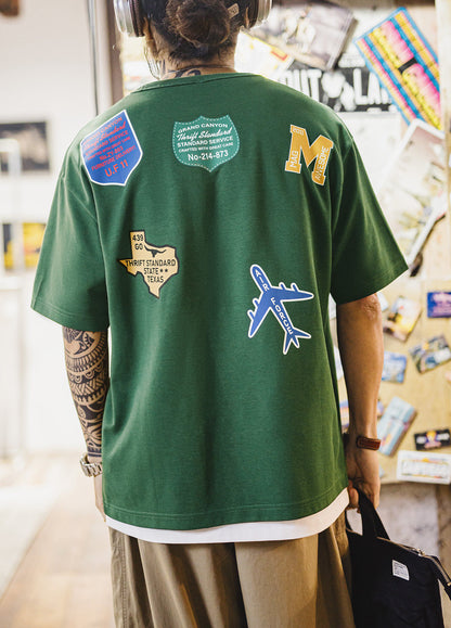 American Retro Stamp Print Shoulder Design Summer Daily Men's T-Shirt