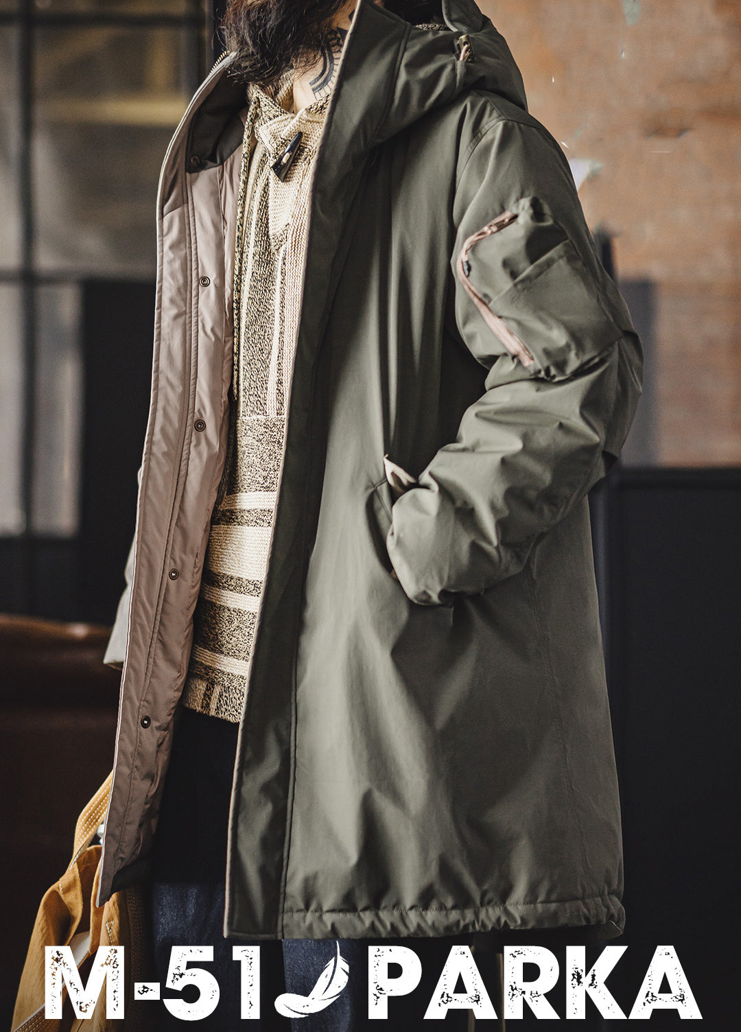 American Retro M51 Down Mid-Length Coat Fishtail Grayish Green Daily Men's Jacket - Harmony Gallery