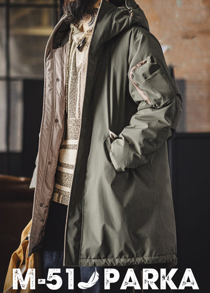 American Retro M51 Down Mid-Length Coat Fishtail Grayish Green Daily Men's Jacket - Harmony Gallery