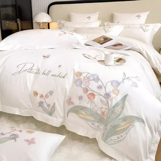 Nordic Light Luxury Princess Cotton Embroidered Four-Piece Bed Set - Harmony Gallery