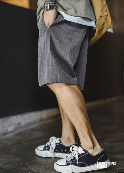 American Vertical Stripes City Boy Elastic Waist Straight Men's Shorts - Harmony Gallery