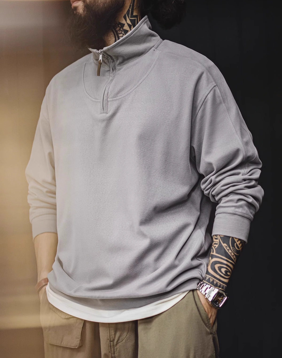 American Casual Half-Zip Stand-Up Collar Lapel Pullover Men's Sweater - Harmony Gallery