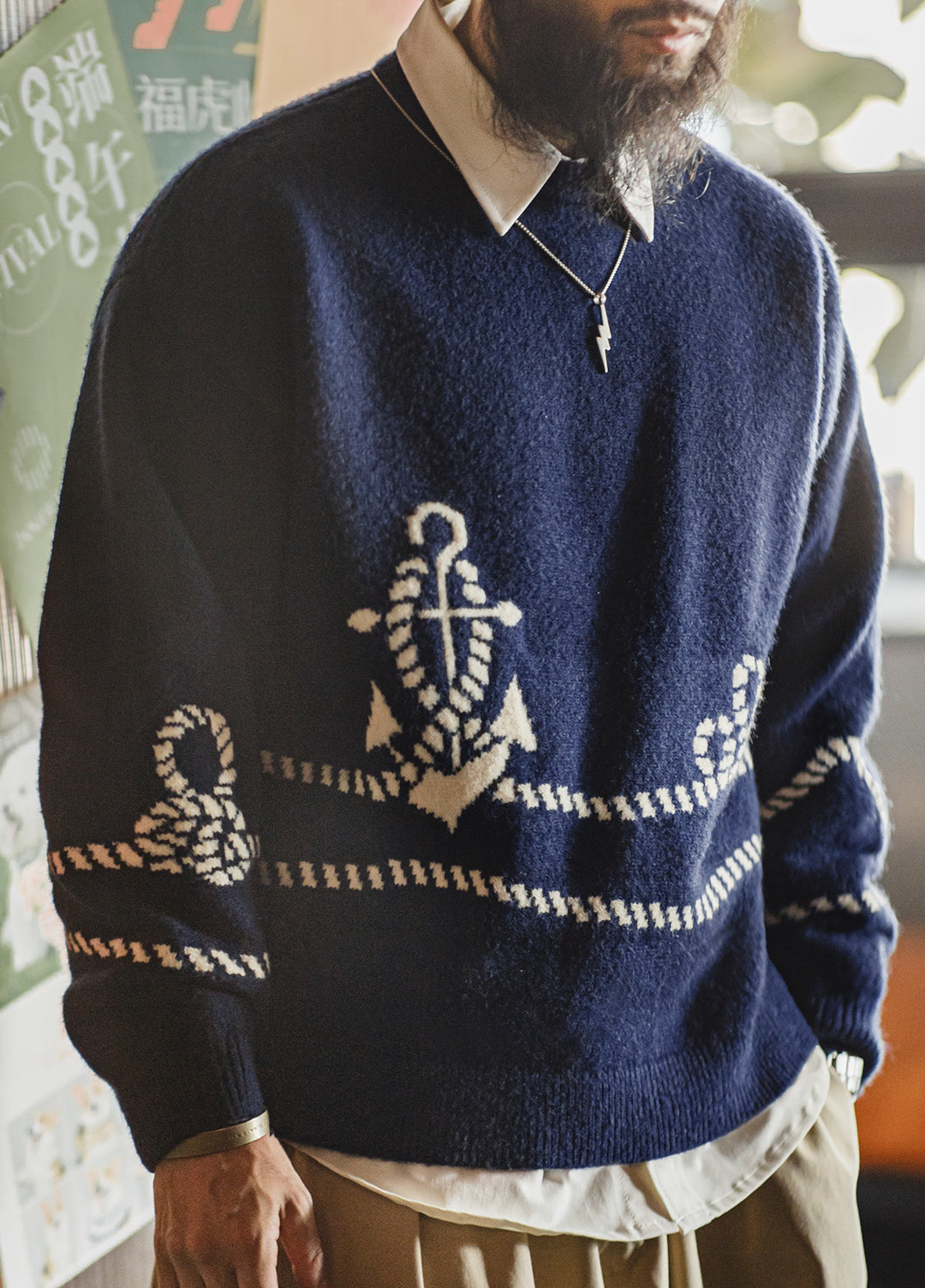 American Retro Pullover Wearable With Knitwear And Fleece-Lined Men's Sweater - Harmony Gallery