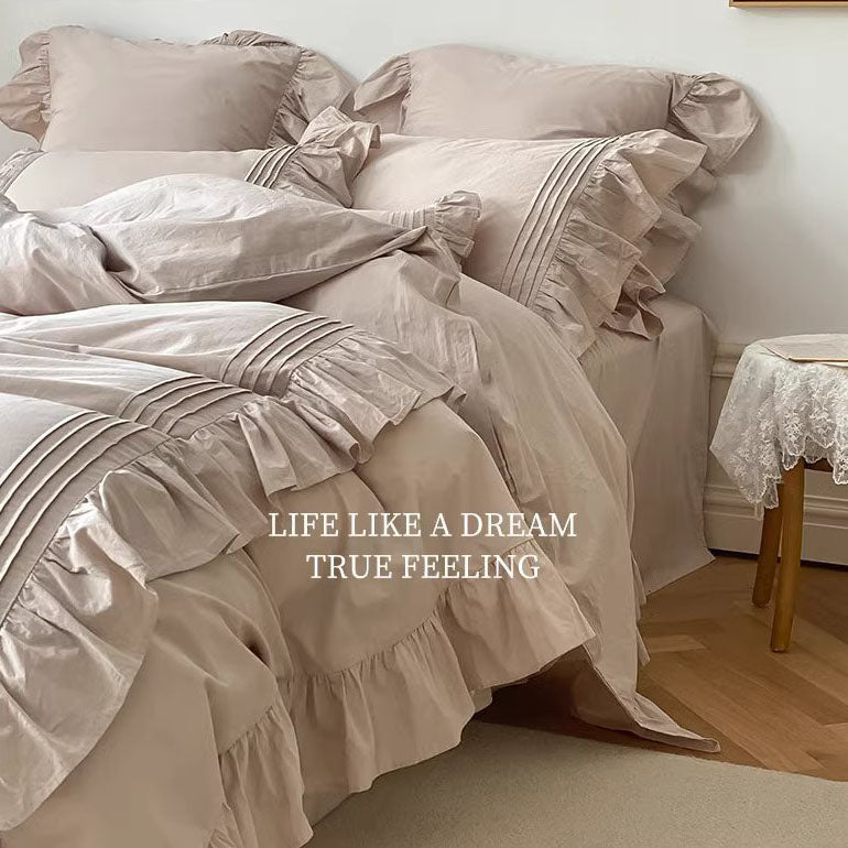 Princess Lotus Leaf Lace Washed Pure Cotton Four-Piece Bed Set - Harmony Gallery