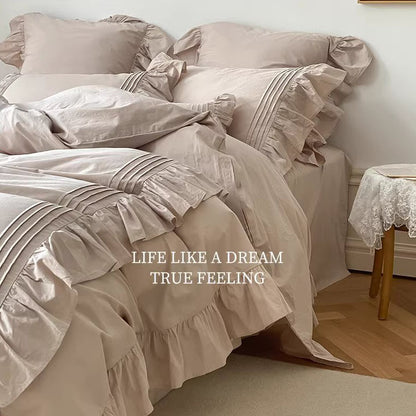 Princess Lotus Leaf Lace Washed Pure Cotton Four-Piece Bed Set - Harmony Gallery