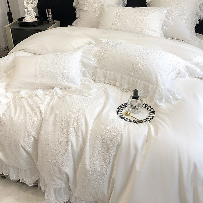 French Princess Lace Embroidered Cotton Seven-Piece Bed Set - Harmony Gallery