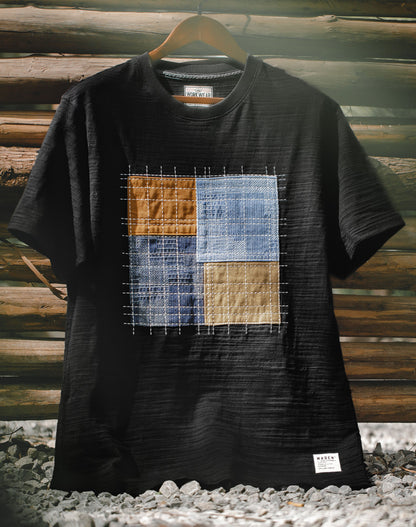 Retro Patchwork Bamboo Color Contrast Cotton Men's T-Shirt - Harmony Gallery