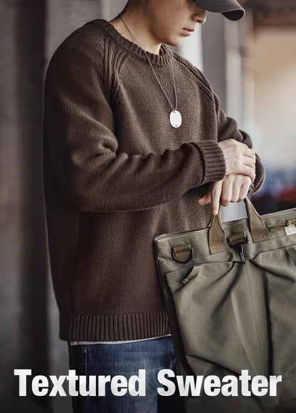 American Retro Heavy Woven Textured Raglan Sleeve Warm Men's Sweater - Harmony Gallery
