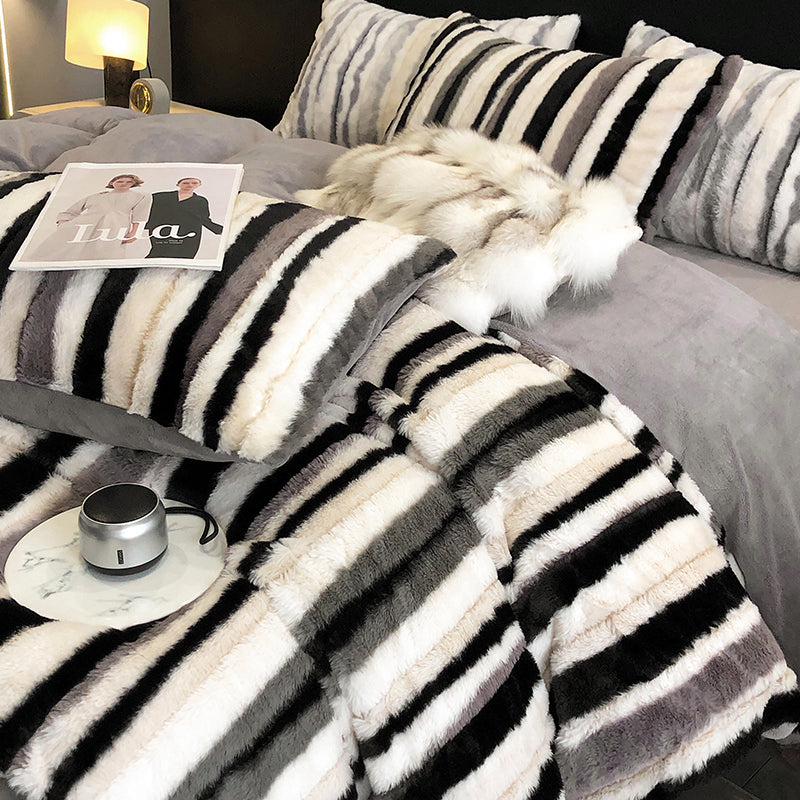 Luxury Rabbit High-end Thickened Double-Sided Coral Winter Four-Piece Bed Set - Harmony Gallery