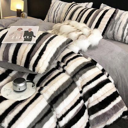 Luxury Rabbit High-end Thickened Double-Sided Coral Winter Four-Piece Bed Set - Harmony Gallery