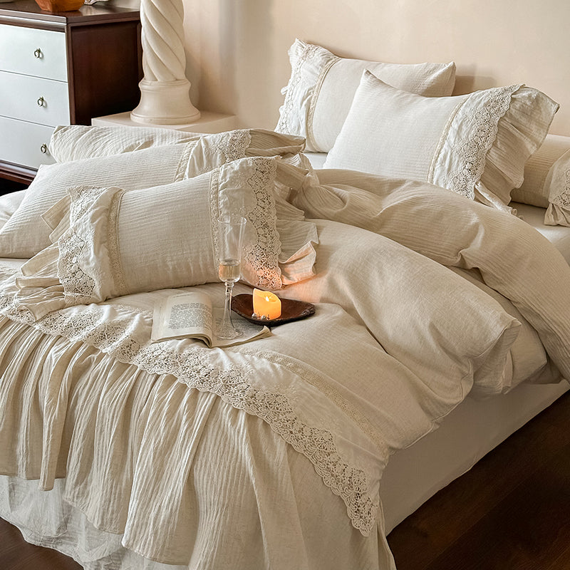 French Girlish Lace Retro Cotton Four-Piece Skin-Friendly Breathable Bed Set - Harmony Gallery