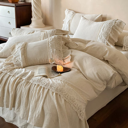 French Girlish Lace Retro Cotton Four-Piece Skin-Friendly Breathable Bed Set - Harmony Gallery