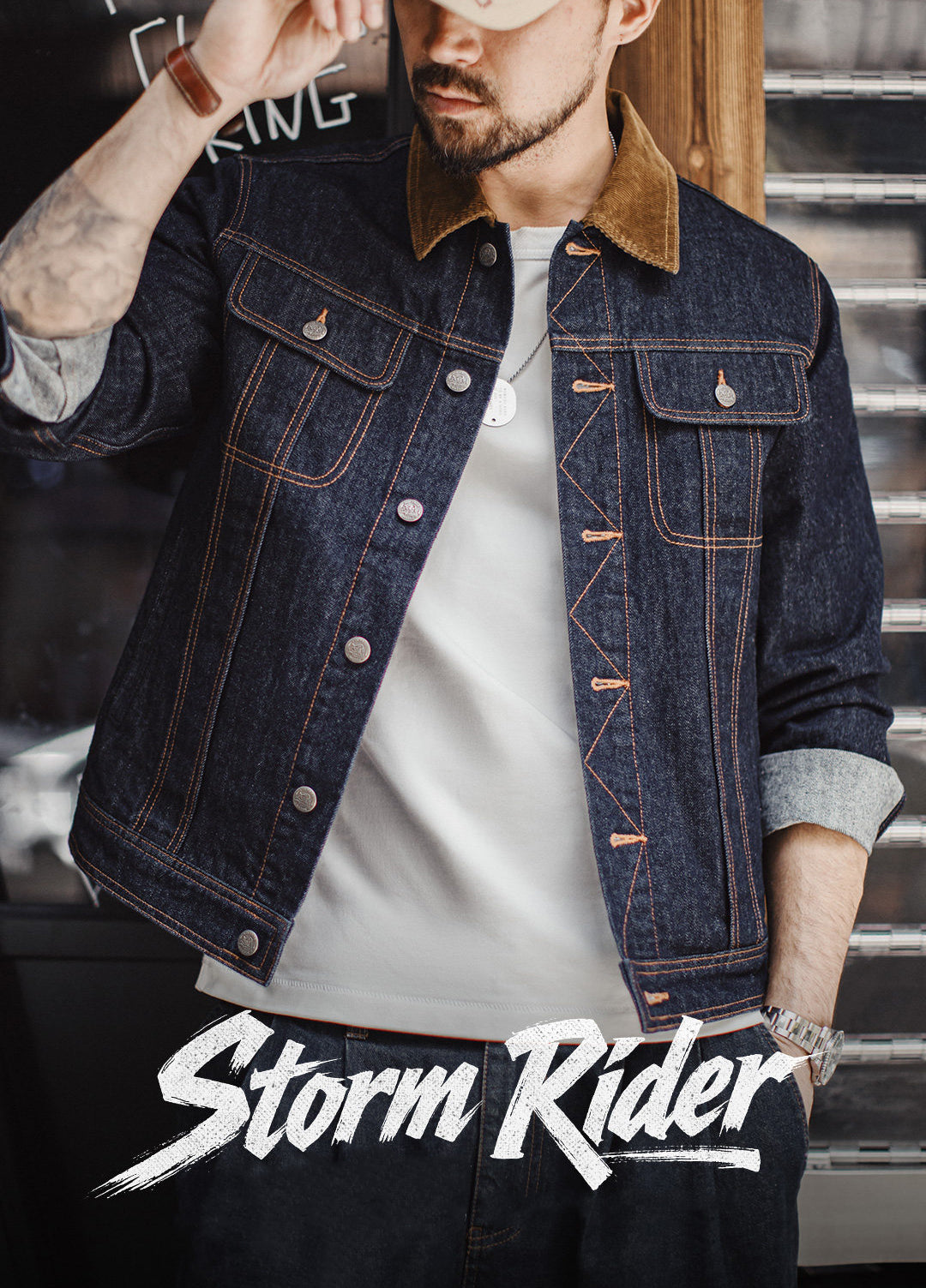 American Retro Denim Corduroy Silhouette Heavyweight Washed Men's Coat