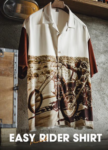 American Retro Contrast Color Drape Full Print Thin Short-Sleeved Men's Shirt - Harmony Gallery
