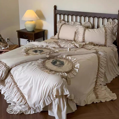 Romantic Paris Dream Four-piece Lace Figure Painting Cotton Bed Set - Harmony Gallery
