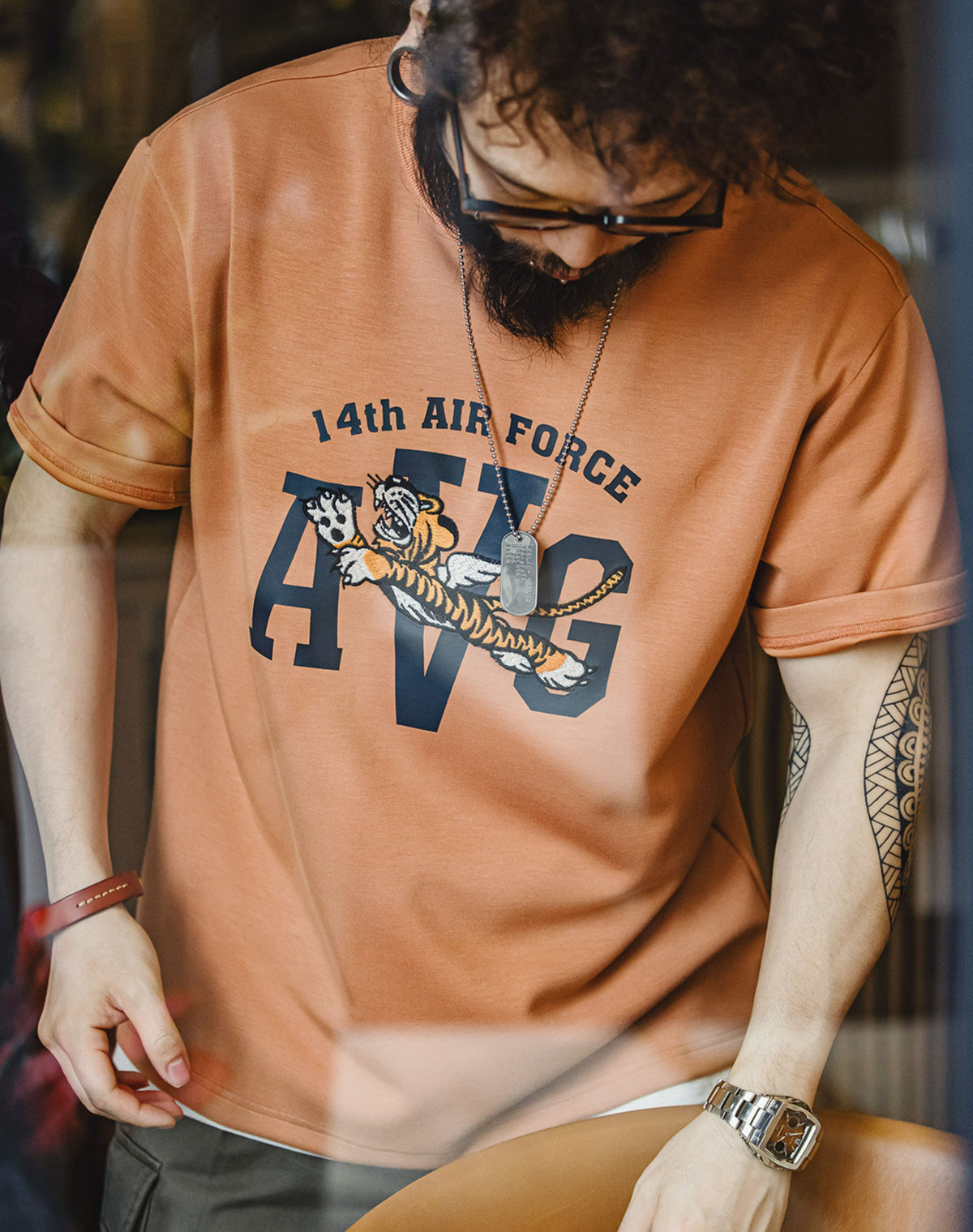 American Flying Tigers Embroidered Letter Printed Men's T-Shirt - Harmony Gallery