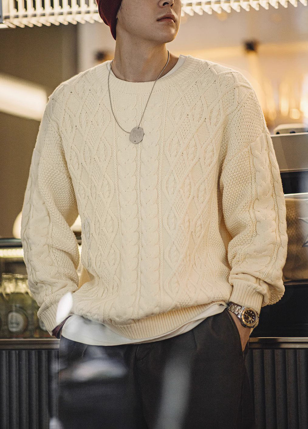 American Retro Woven Twisted Alan Loose Lazy Fisherman Men's Sweater - Harmony Gallery