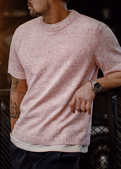 American Mottled Pink Knitted Drape Breathable Thin Threaded Neckline Men's T-Shirt - Harmony Gallery