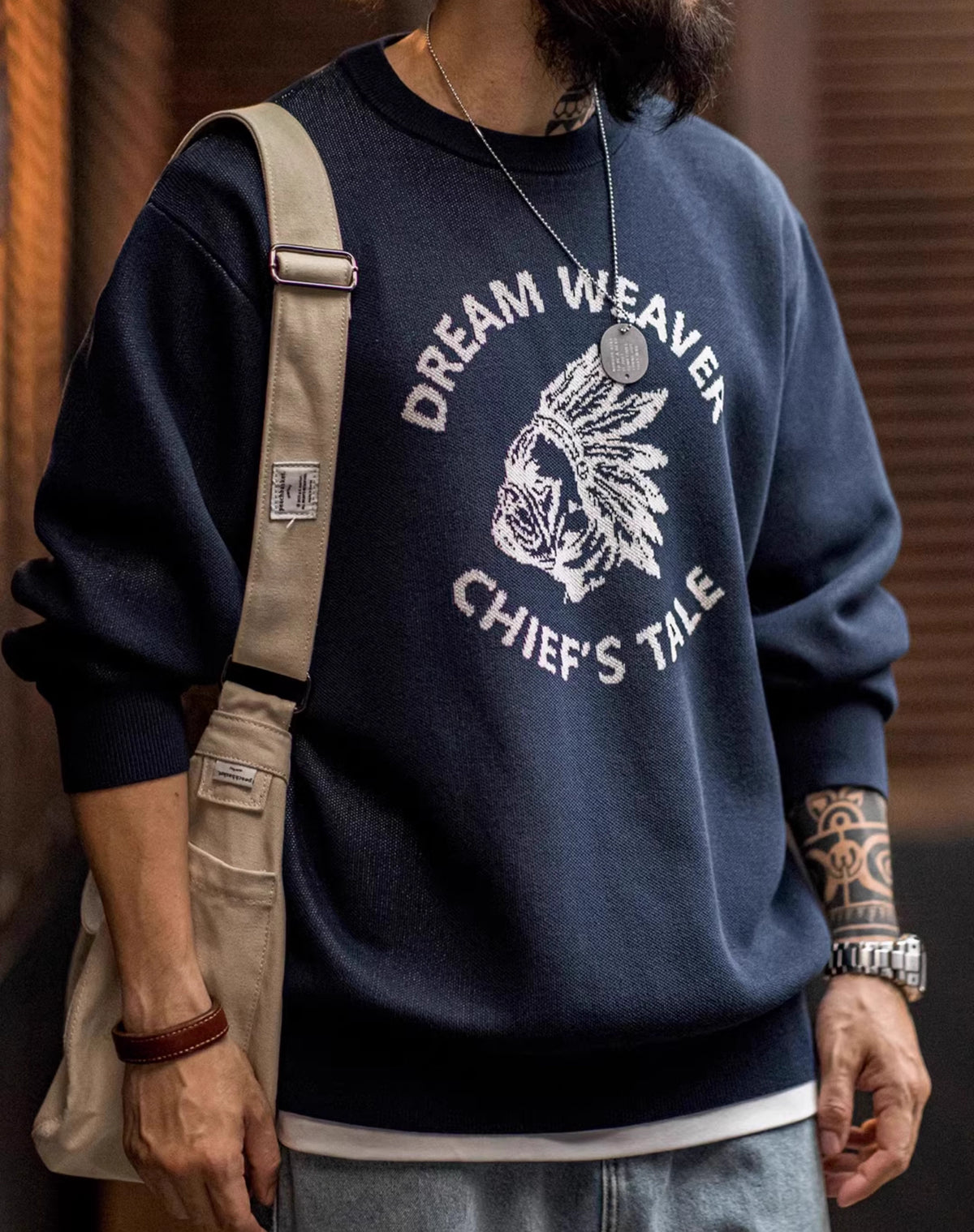 American Retro Linen Letter Contrast Color Pullover Knit Men's Sweater - Harmony Gallery