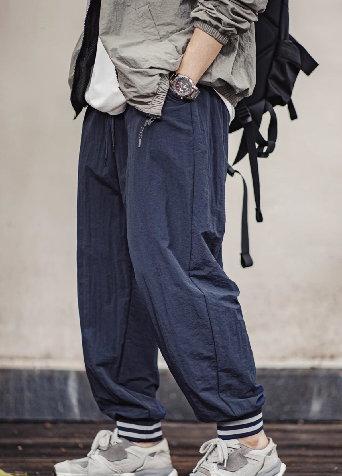 American JOGGER Wrinkled Striped Leggings Elastic Waist Thin Men's Trousers - Harmony Gallery