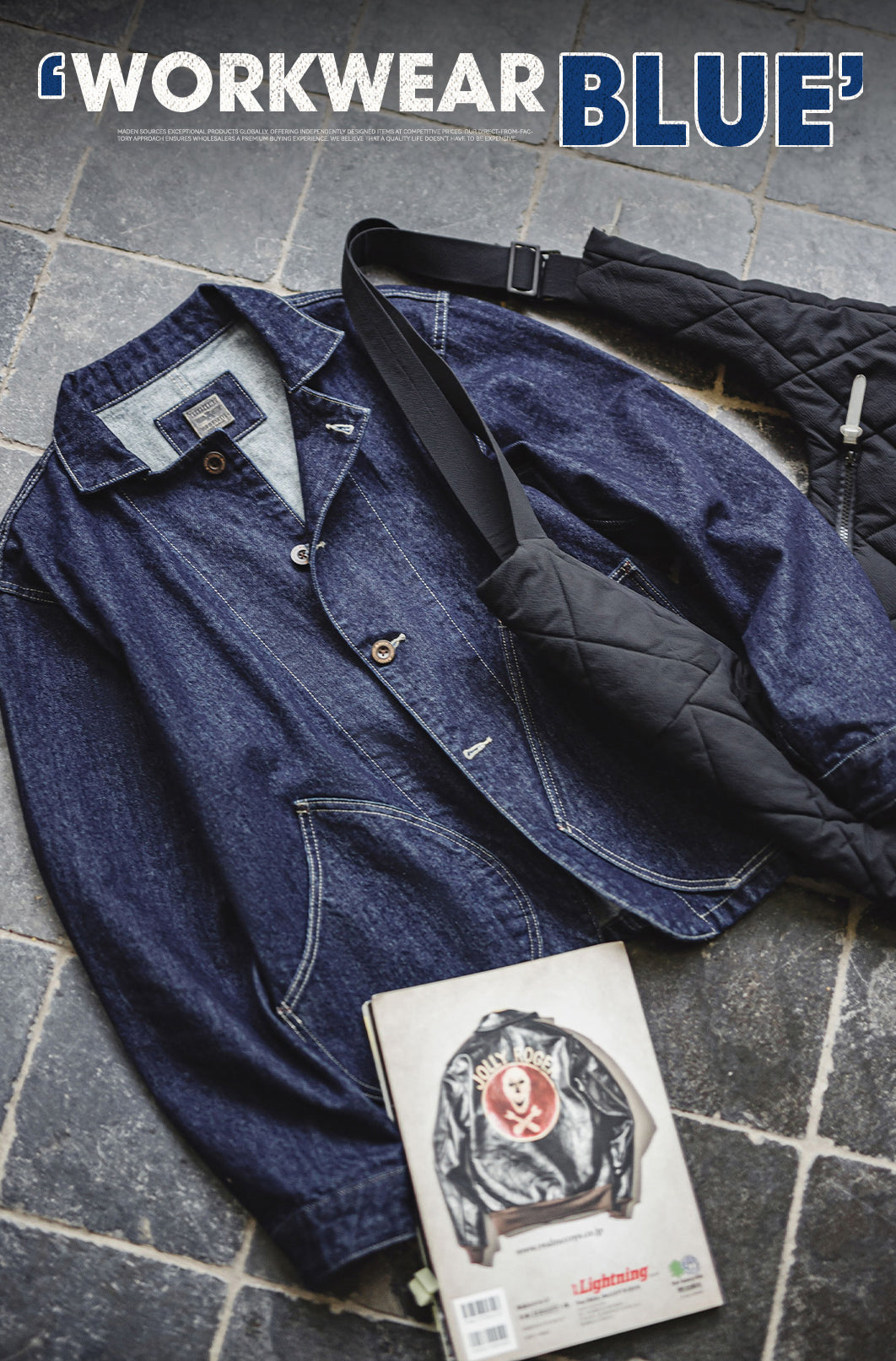 French Workwear Retro Washed Denim Blue Cuban Men's Jacket - Harmony Gallery