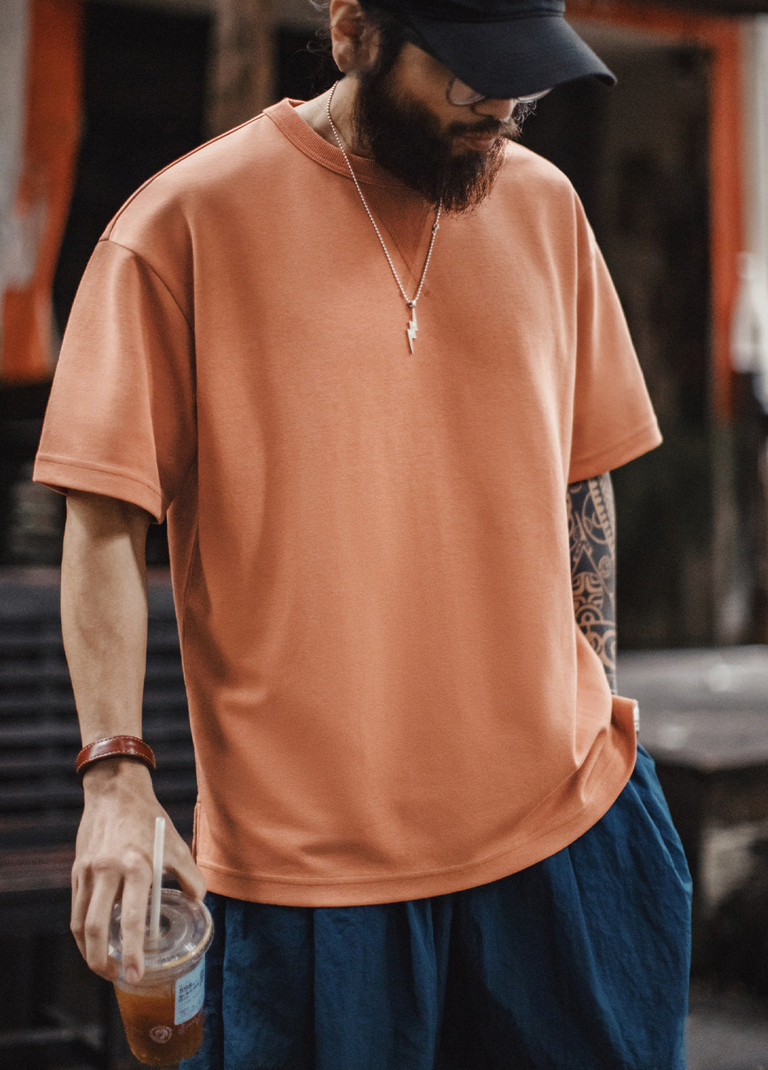 American Retro Crew Neck Ribbed Loose Daily Summer Men's T-Shirt