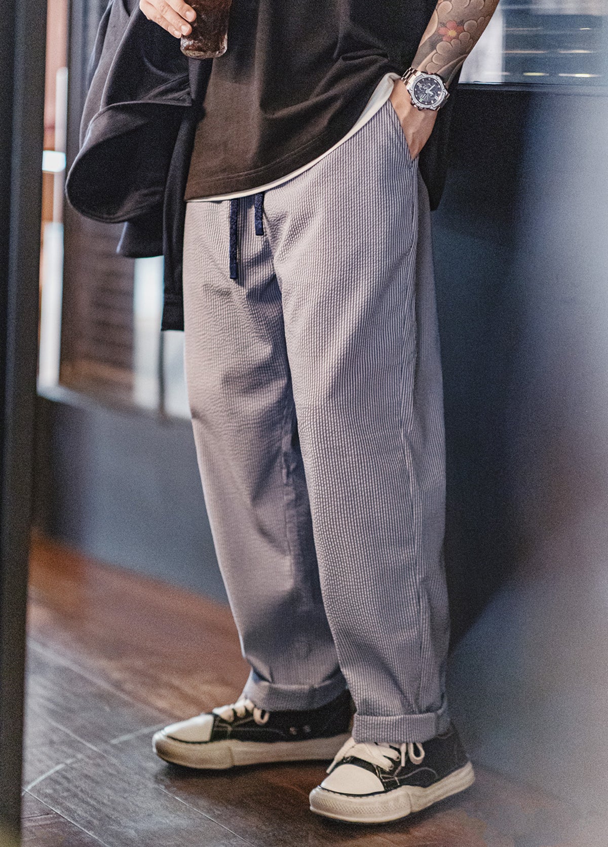 American Easy Pants Seersucker Elastic Waist Non-Iron Men's Trousers - Harmony Gallery