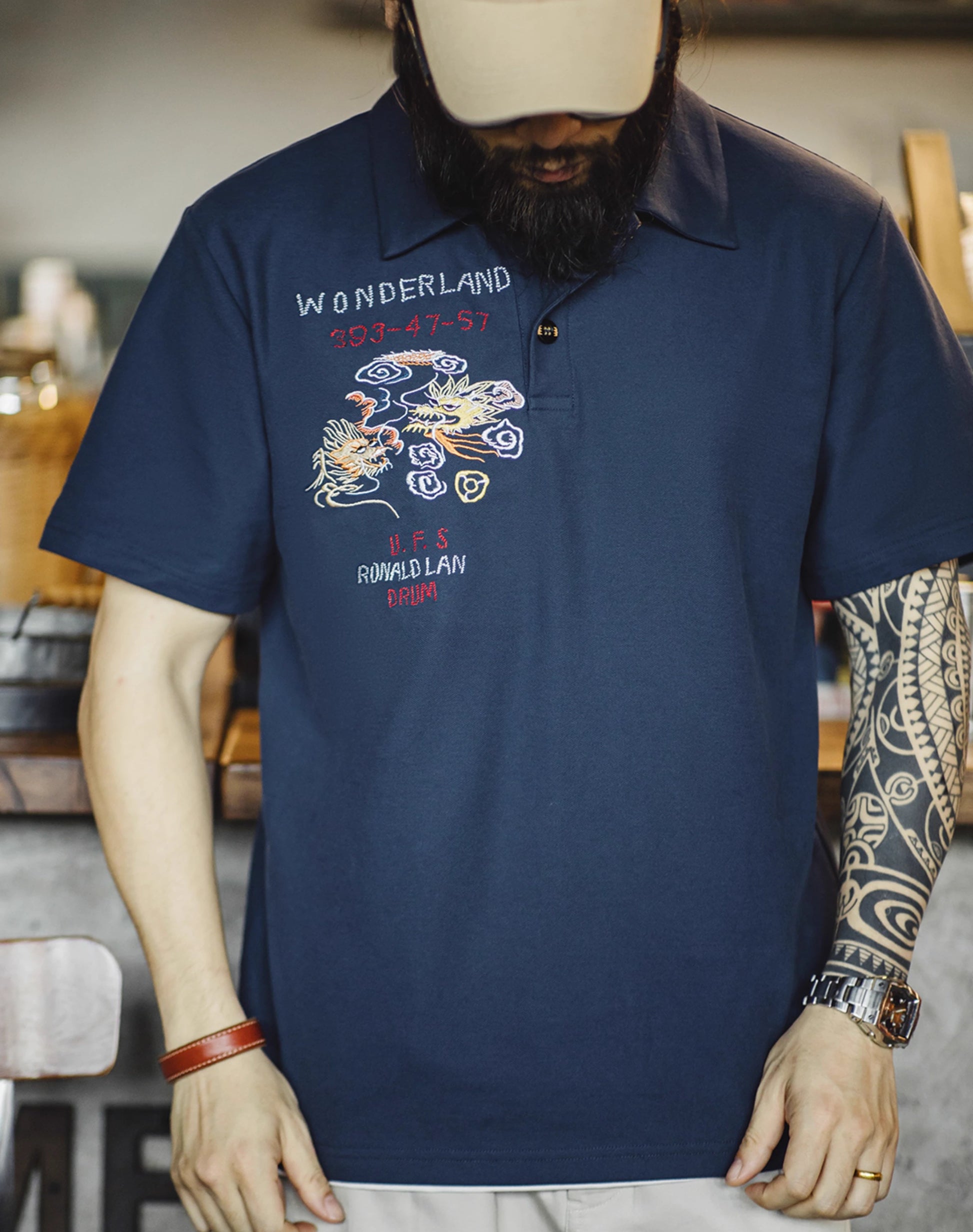 American Workwear Retro Embroidered Polo Knitted Men's T-Shirt - Harmony Gallery